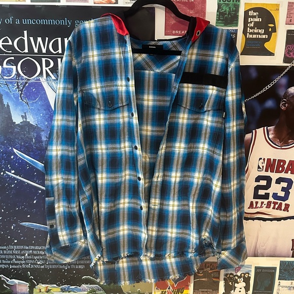 Diesel Other - mens DIESEL plaid hooded button-up flannel shirt